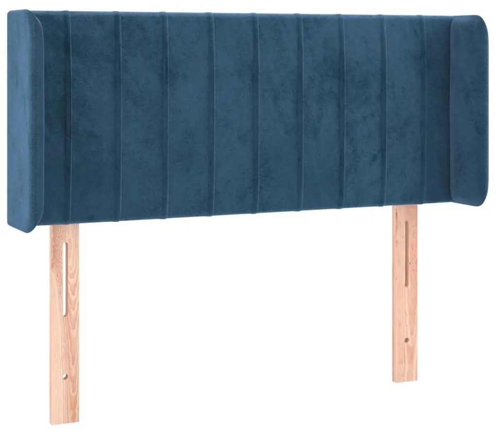 Cabeceira cama c/ luzes LED veludo 103x16x78/88 cm azul-escuro