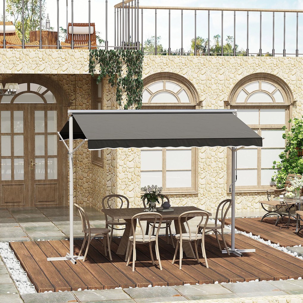 Toldo de dupla inclinação 3 x 3 m, manual, retrátil, inclinação ajustável, aço com revestimento epóxi branco, poliéster impermeabilizado