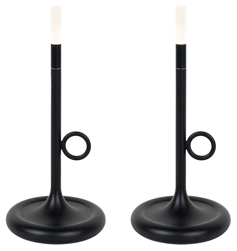 LED Conjunto de 2 candeeiros de mesa de exterior pretos com dimmer recarregável - Sjarel Design