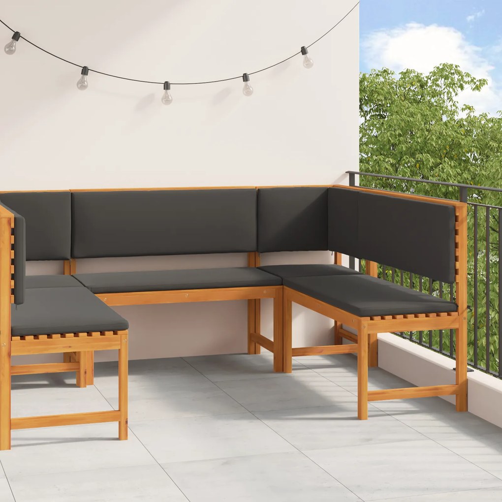 Conjunto de Jardim com 5 Peças e Almofadas em Madeira de Acácia