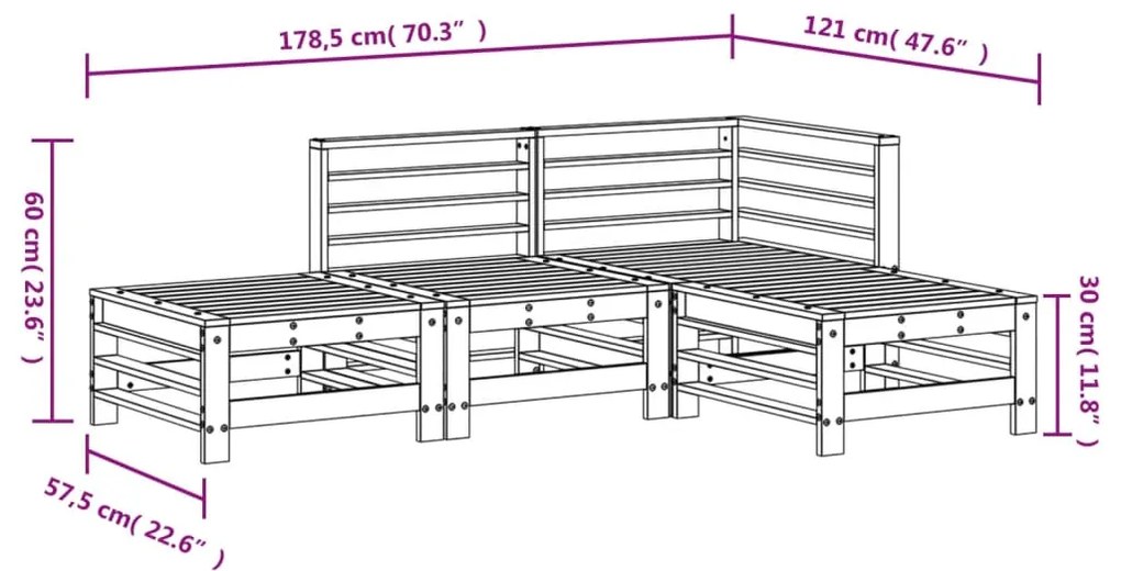 4 pcs conjunto lounge de jardim madeira de pinho maciça