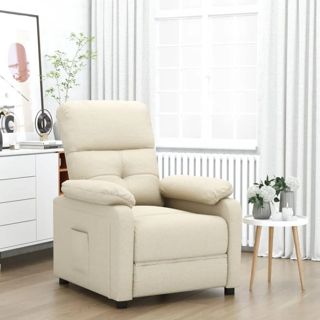 289671 vidaXL Poltrona reclinável tecido cor creme