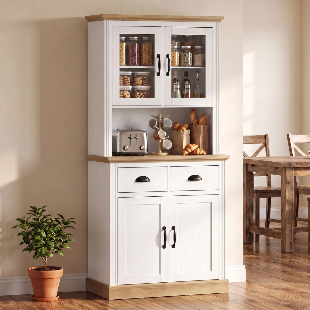 Armario Alto de Cozinha, 80 x 38 x 170 cm, Prateleiras Reguláveis, Branco