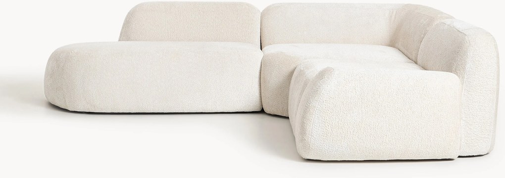 Sofá de canto modular em teddy-bouclé com chaise longue Wolke (4 lugares)