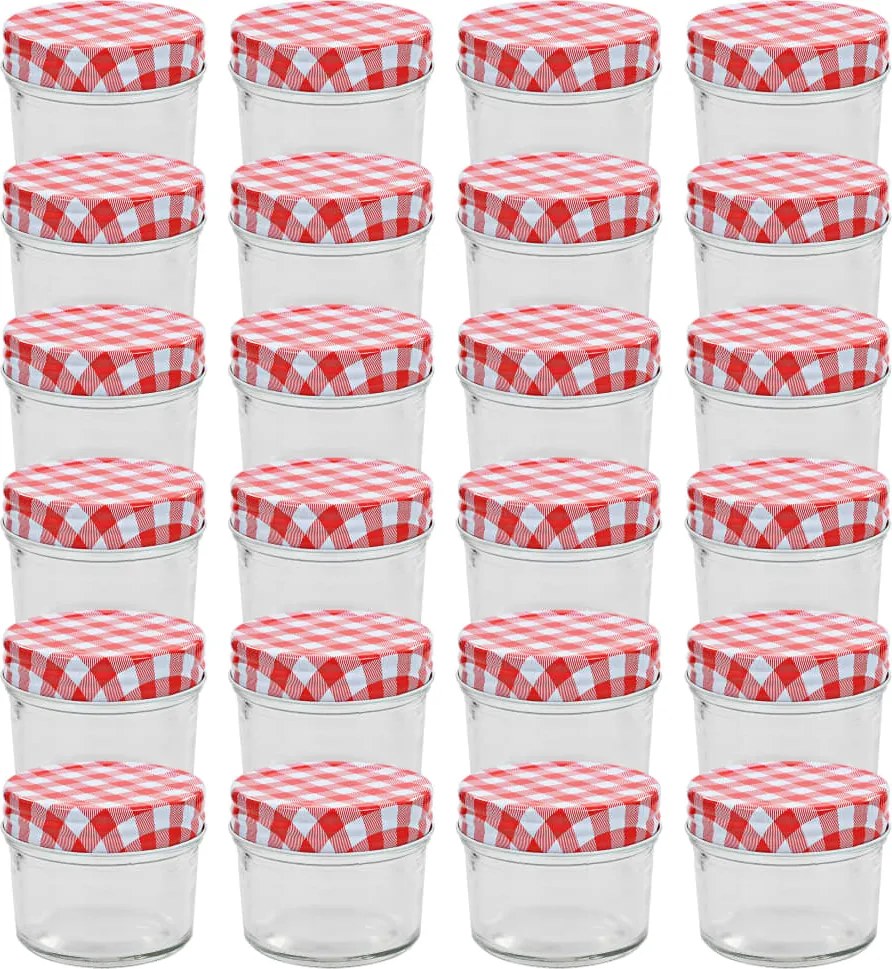 vidaXL Frascos de vidro com tampas brancas e vermelhas 24 pcs 110 ml