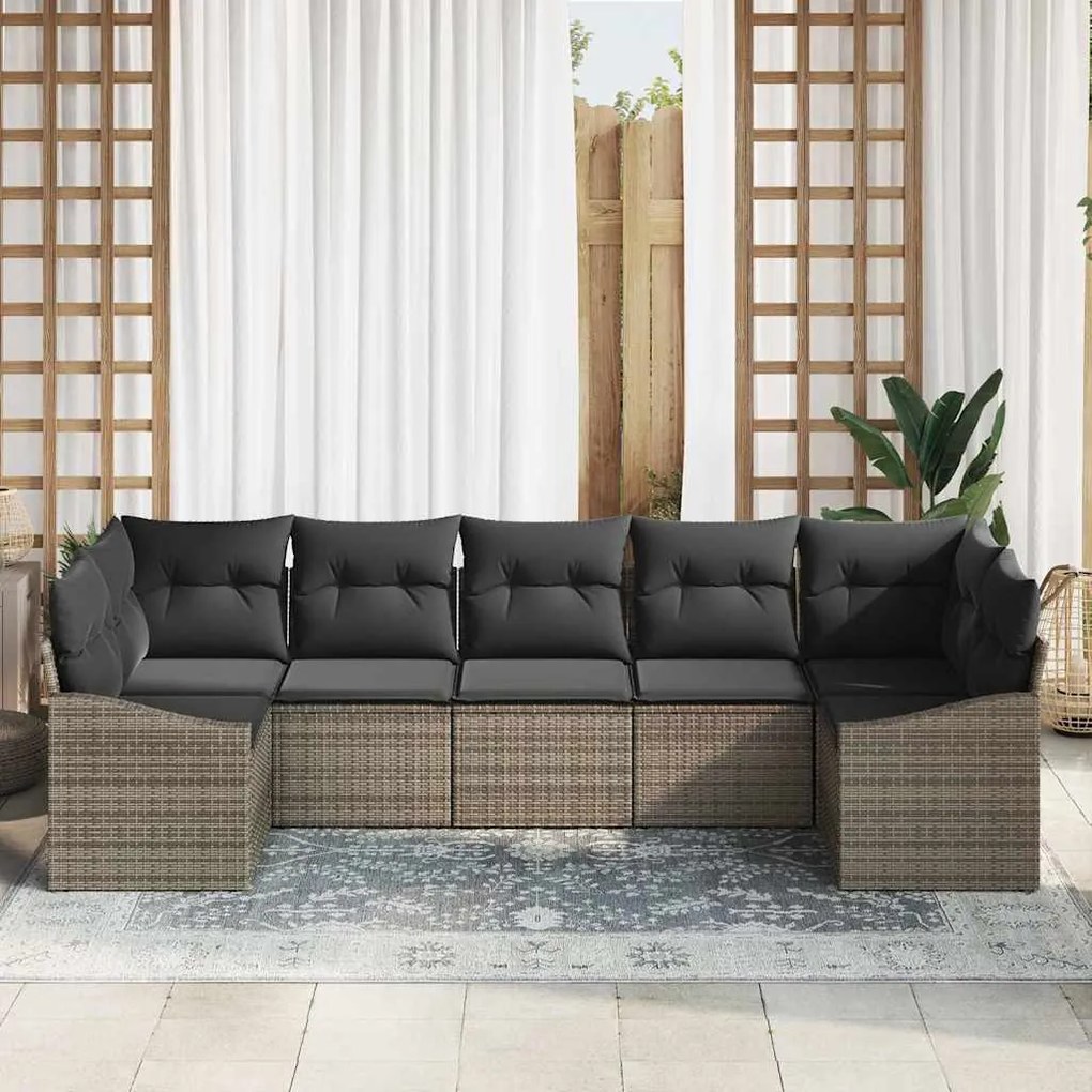 Conjunto de Jantar de Jardim de 7 Peças com Almofadas - Rattan Poliést