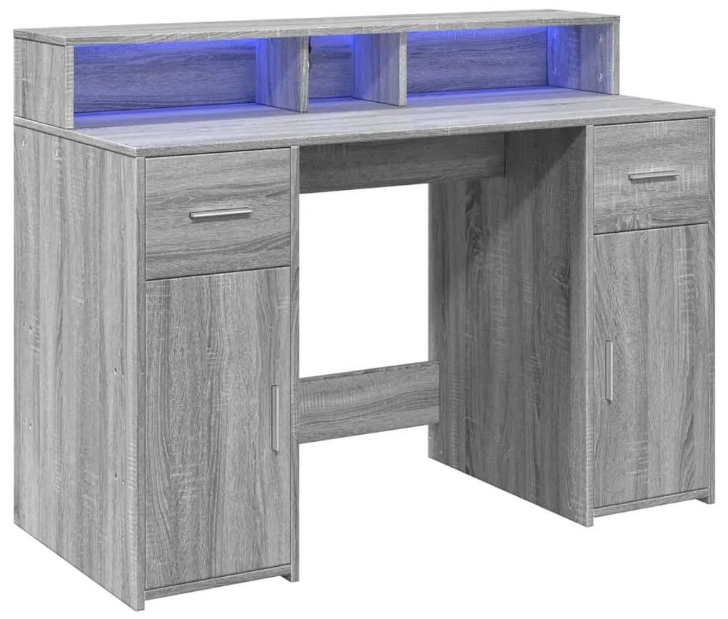 Secretária luzes LED 120x55x91cm deriv. madeira cinzento sonoma