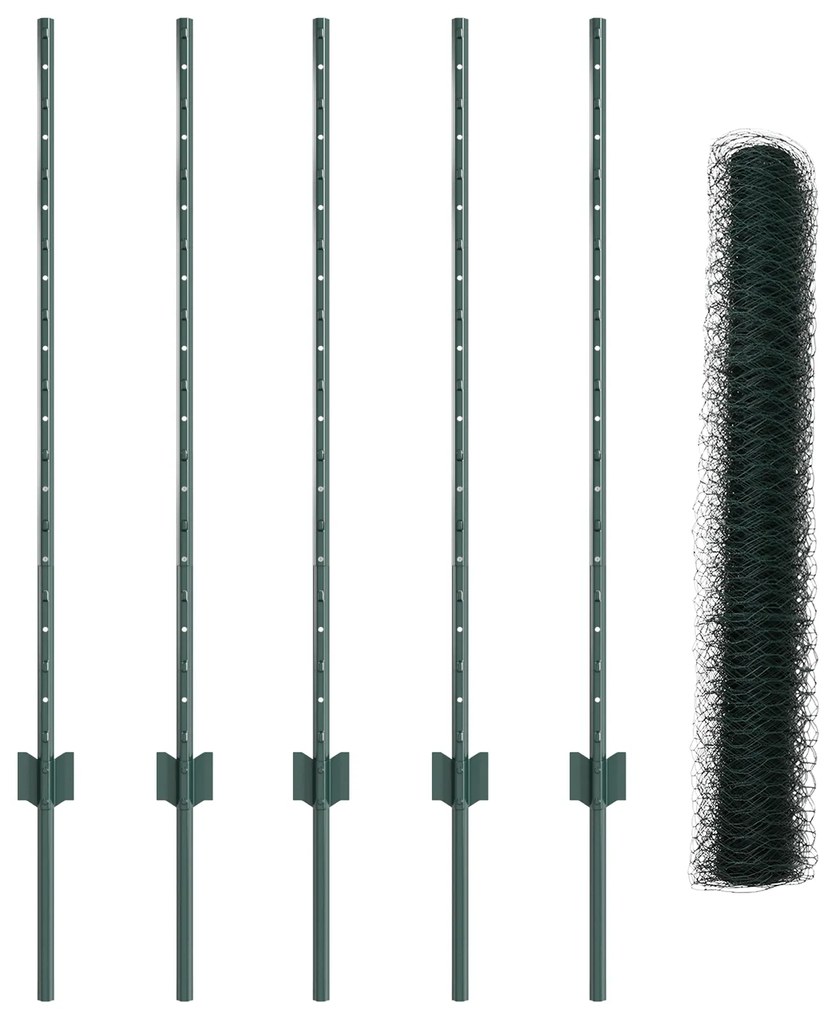 Postes de Cerca vidaXL 5 pcs U-Channel Verde 100 cm Aço