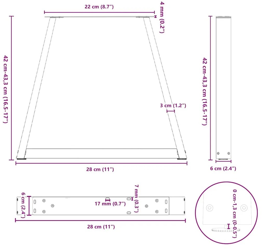 Pés para mesa de centro em formato de V, 2 peças, aço natural, 28x(42-