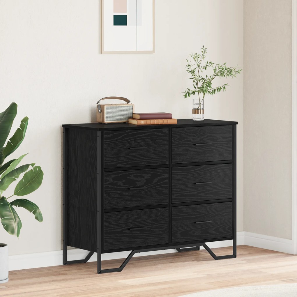 vidaXL Baú de Gavetas Carvalho Preto 91x35.5x74.5 cm Madeira Engenheirada