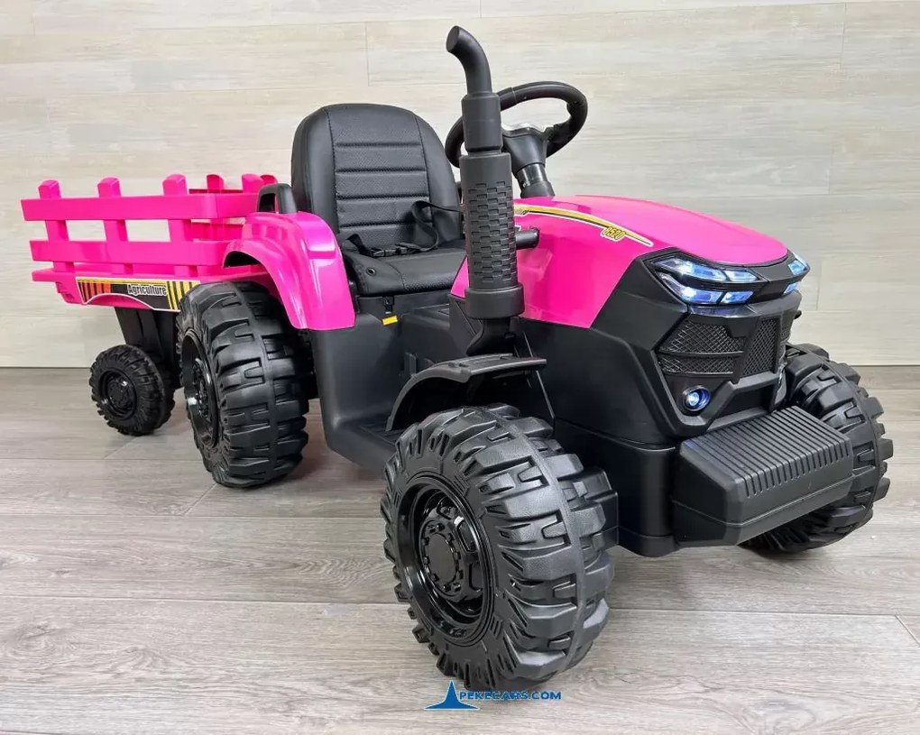 Tractor Eléctrico para crianças 24V Peketrac 6100 2.4G, rodas Borracha, Assento Couro sintético Rosa
