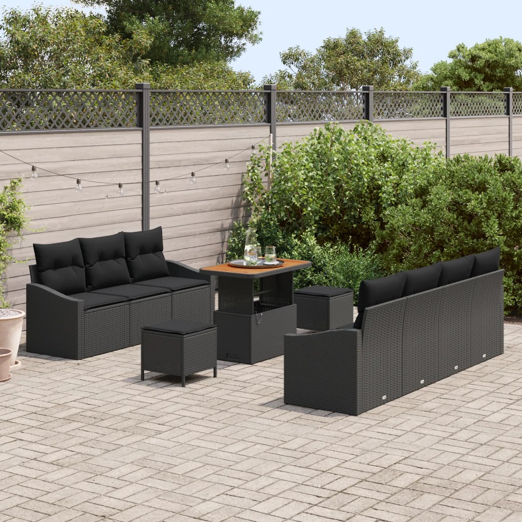 Conjunto de Sofá de Jardim vidaXL de 10 Peças com Almofadas Preto Ratt