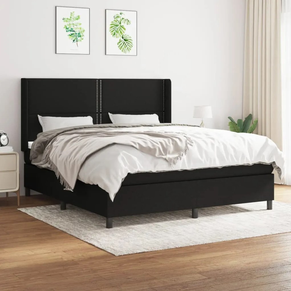 vidaXL Cama com molas/colchão 160x200 cm tecido preto