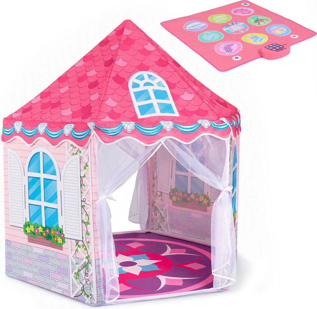Conjunto de Tenda de Brincar e Tapete de Dança, 140 x 140 x 140 cm, Design de Castelo de Princesas, Rosa