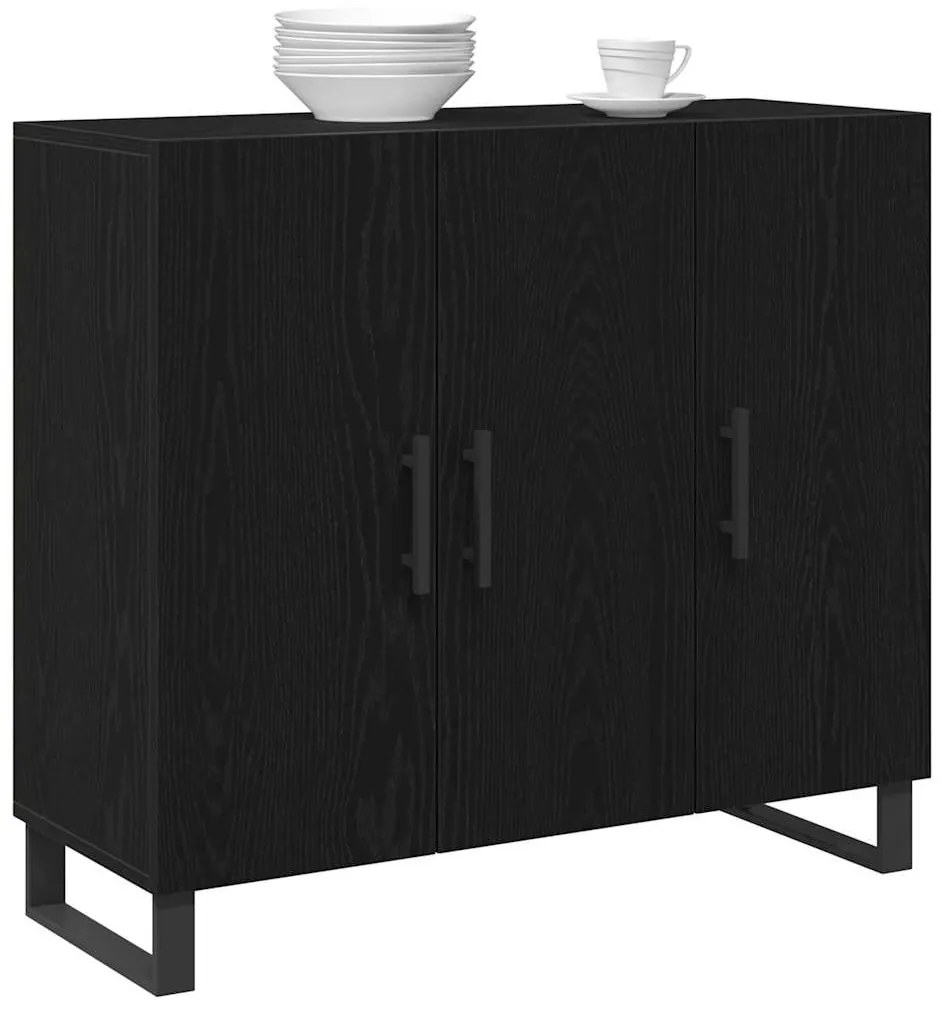 Sideboard vidaXL com 3 portas em Carvalho Preto 90x34x80 cm em Madeira