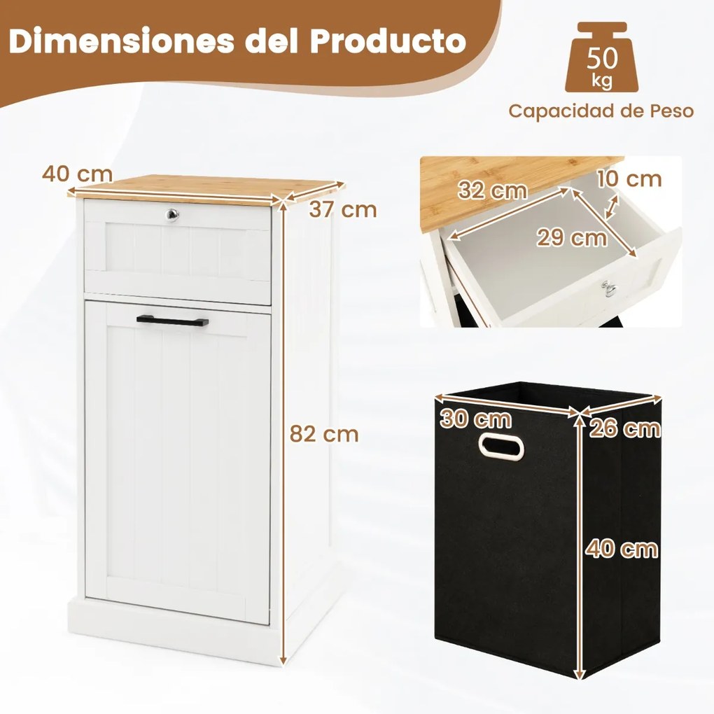 Armário para roupa suja com cesto para roupa suja e gaveta Organizador de roupa suja para quarto de banho Lavandaria 40 x 37 x 82 cm Branco