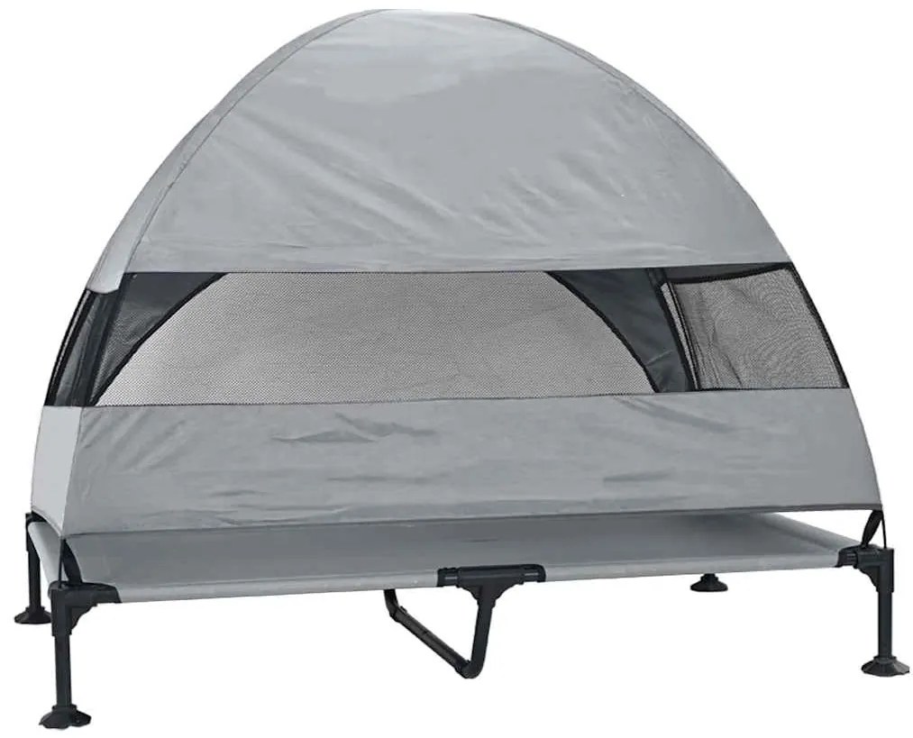 Cama Elevada para Cães com Teto Removível Cinzento Claro XL Aço