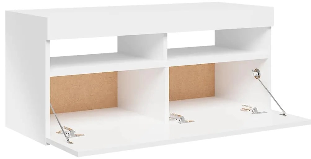 Móvel de TV com luzes LED 90x35x40 cm branco brilhante