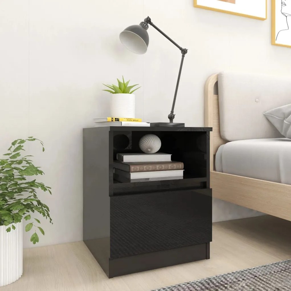 vidaXL Mesas cabeceira 2 pcs 40x40x50 cm contraplacado preto brilhante