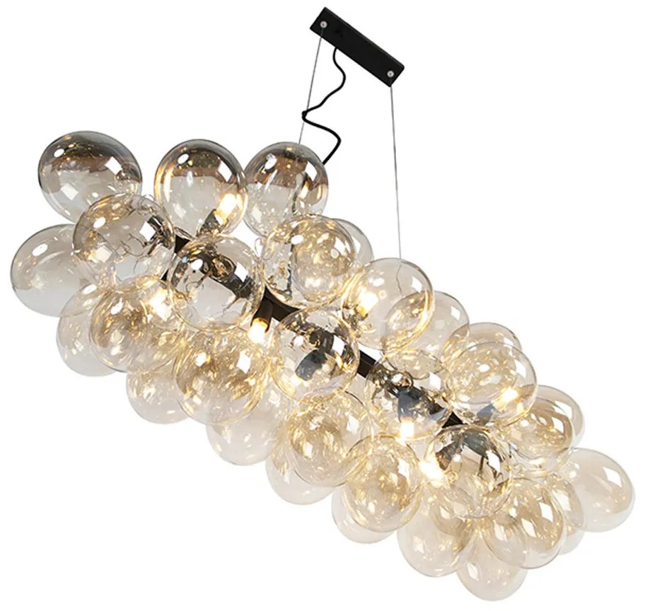 Candeeiro de suspensão design preto com vidro âmbar 8 luzes - Uvas Art Deco,Design