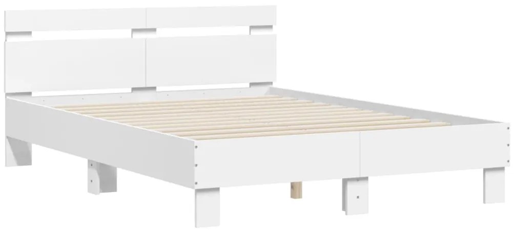 Estrutura de cama com cabeceira e luzes LED 135x190 cm branco