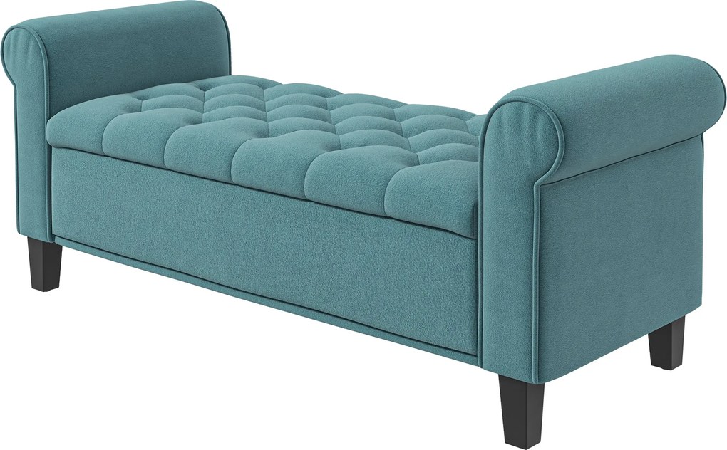 Banco de arrumação para colocar ao pé da cama com braços, tecido de veludo estofado e capitonado, 126 x 48,5 x 57 cm, verde