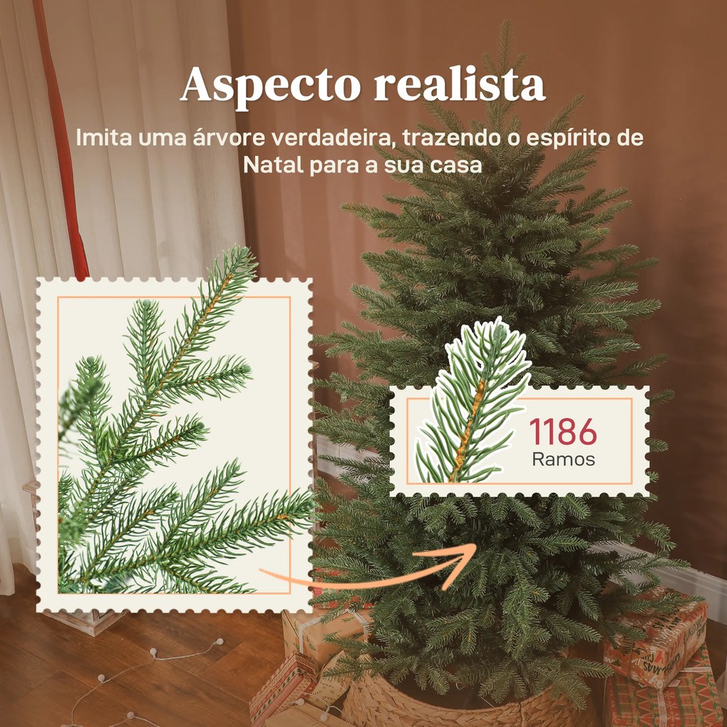 Árvore de Natal Artificial (SEM DECORAÇÕES) 150 cm com 1186 Ramos Densos Suporte Metálico Dobrável para Interior Verde
