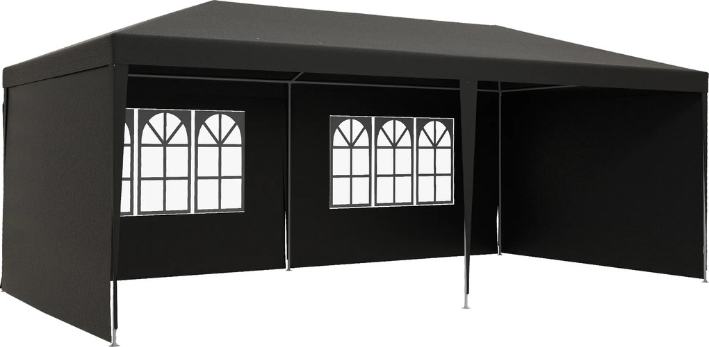 Outsunny Tenda para Festas 6x3 m Tenda de Jardim para Exterior com 4 Paredes Laterais 2 Janelas e Estrutura de Aço Cinzento Escuro | AOSOM Portugal