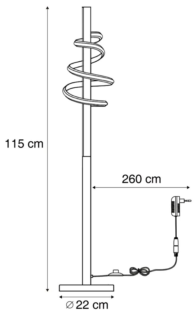 Candeeiro de pé de design preto com LED regulável - Rolla Moderno