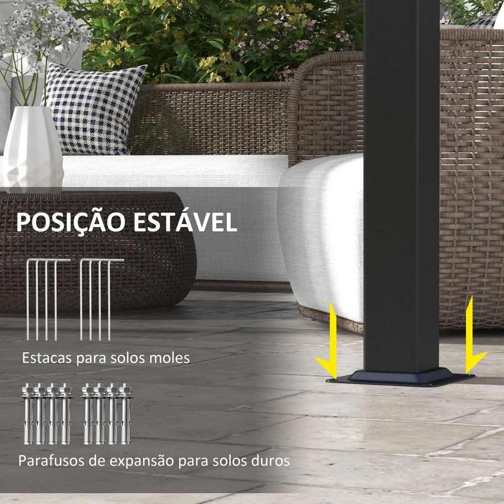 Outsunny Pérgola de Jardim 3x3 m Pérgola para Exterior com Teto Retrát