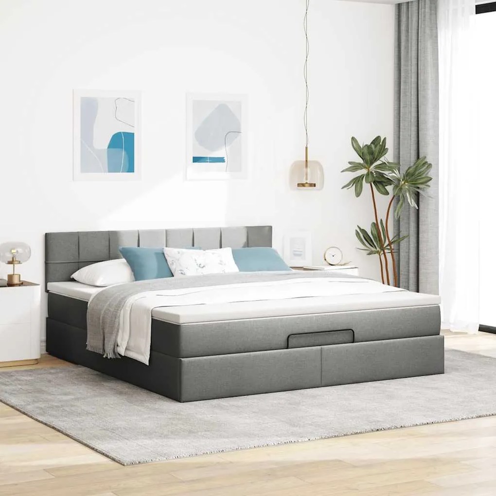 Estrutura de cama otomana com colchão 180x200cm cinzento escuro