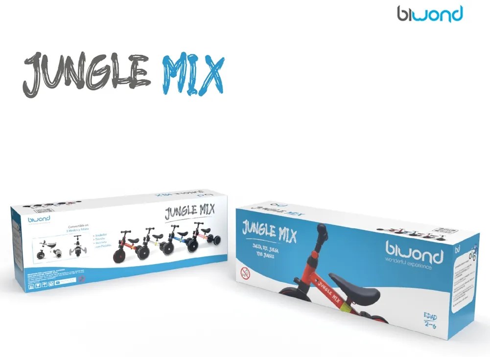 Triciclo infantil conversível 3 em 1 Jungle Mix Branco Biwond