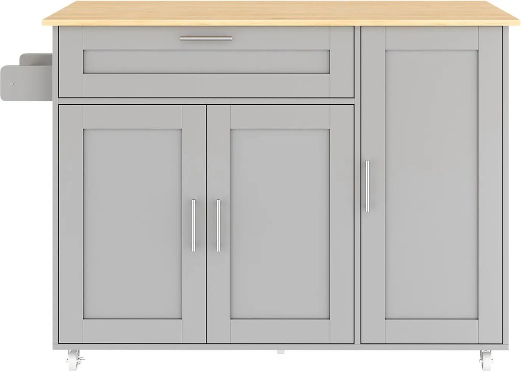 Mesa de cozinha móvel com tampo de trabalho dobrável, gaveta, prateleira para especiarias, suporte para toalhas, 132,5x44/70x90 cm, Cinzento| AOSOM Portugal