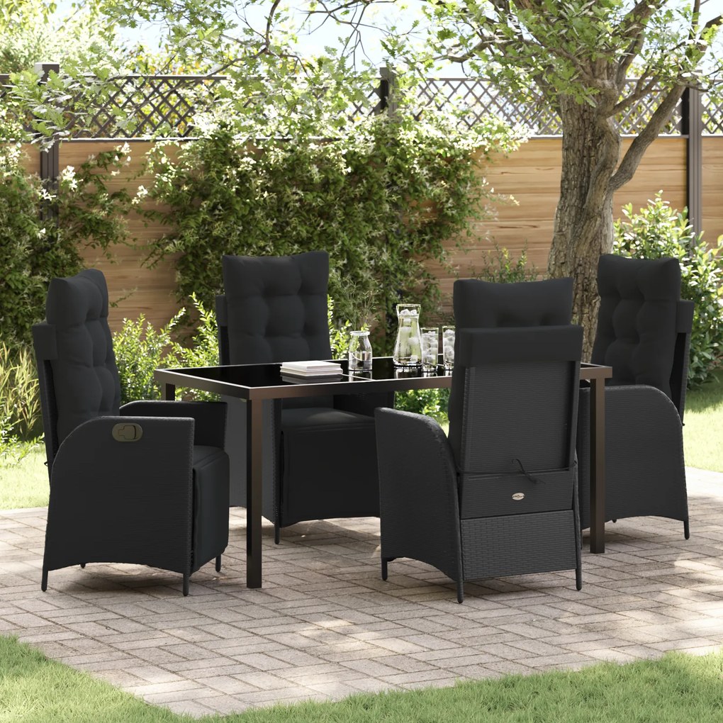 vidaXL Conjunto de Jantar de Jardim de 5 Peças Preto em Vime PE