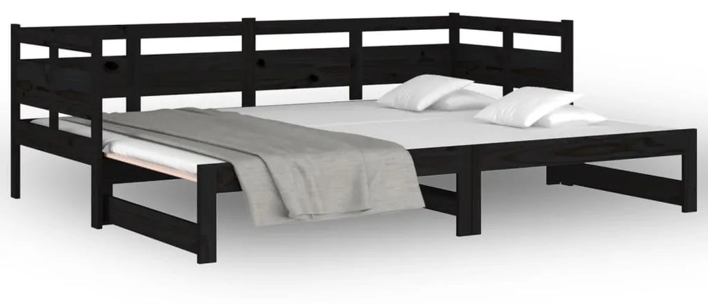 Sofá-cama de puxar pinho maciço preto 2x(80x200) cm