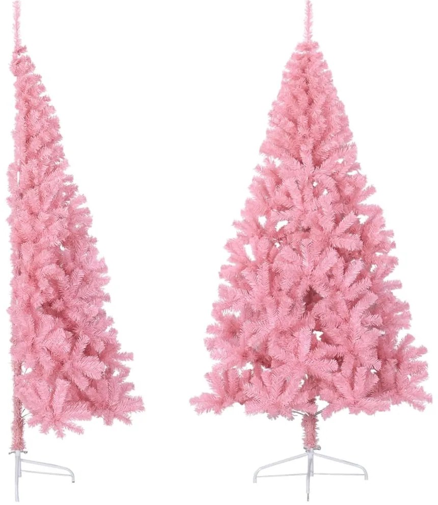 344674 vidaXL Meia árvore de Natal artificial com suporte 240 cm PVC rosa