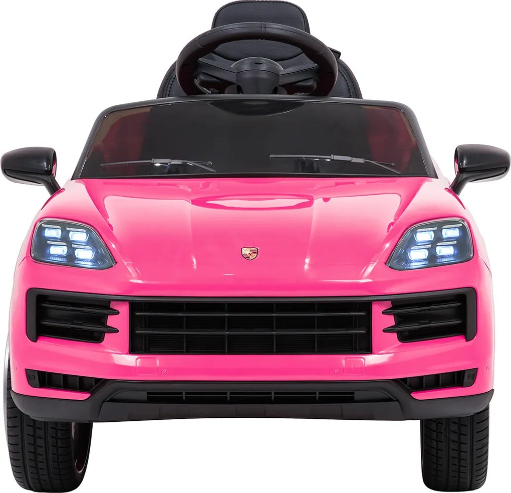 Carro elétrico para Crianças 2 a 5 anos 12V Porsche Cayenne, Rodas de espuma EVA, Controlo Remoto, assento Couro ecológico preto Rosa