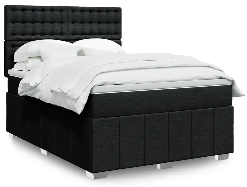 vidaXL Cama com molas/colchão 140x200 cm tecido preto