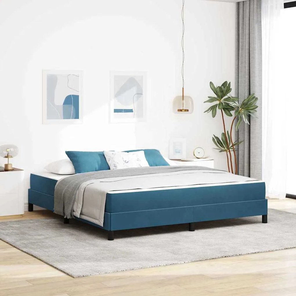 vidaXL Cama Box com colchão Azul Escuro 180 x 200 cm tecido