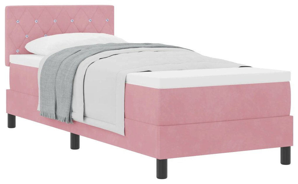 Cama Box Spring vidaXL com Colchão Rosa 80x200 cm Veludo