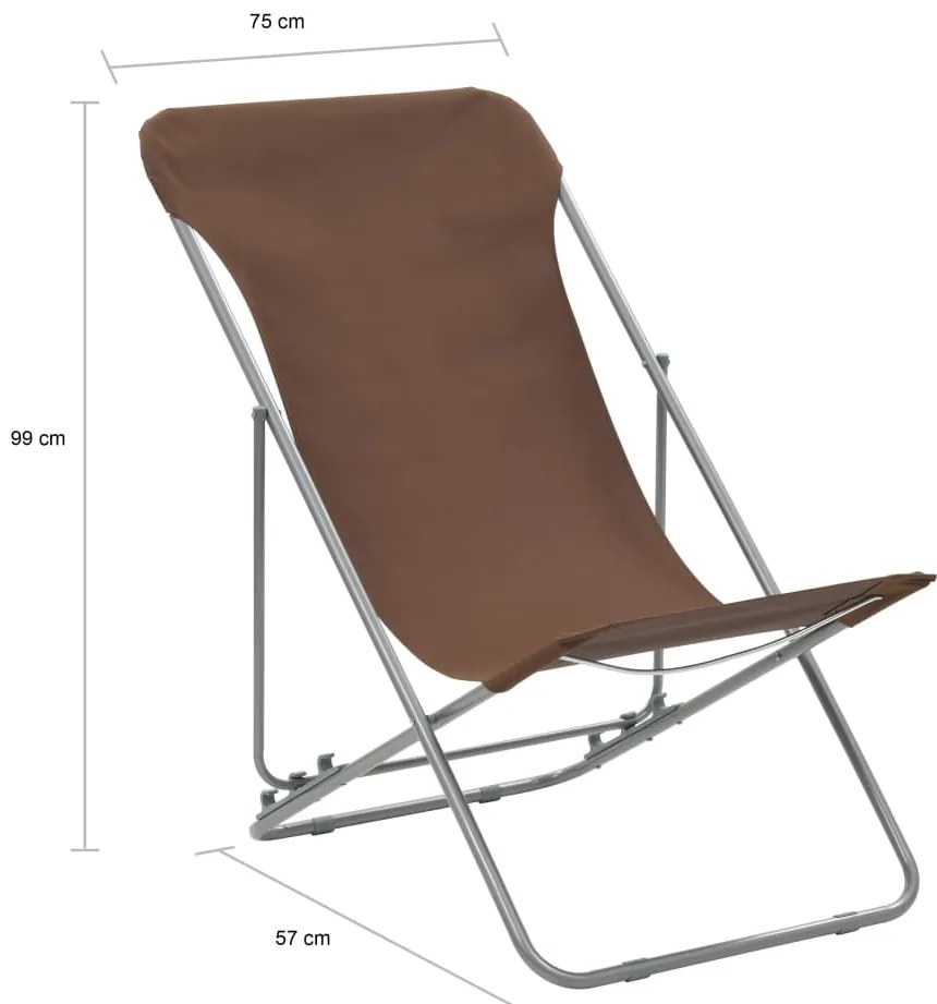 Cadeiras de praia dobráveis 2 pcs aço e tecido oxford castanho