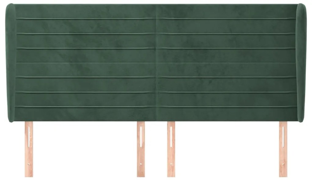 Cabeceira cama c/ abas veludo 203x23x118/128 cm verde-escuro