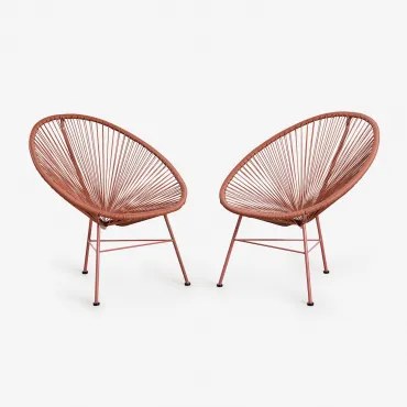 Pack De 2 Poltronas Em Aço E Rattan Sintético New Acapulco Terracota - Sklum