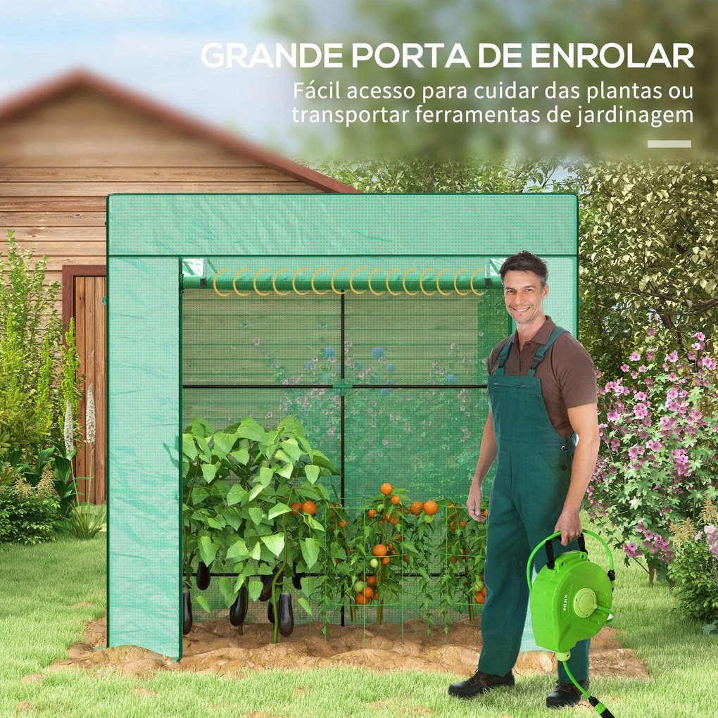 Estufa de Jardim em Aço e PE – 196x77x197 cm | Com Janelas de Malha e