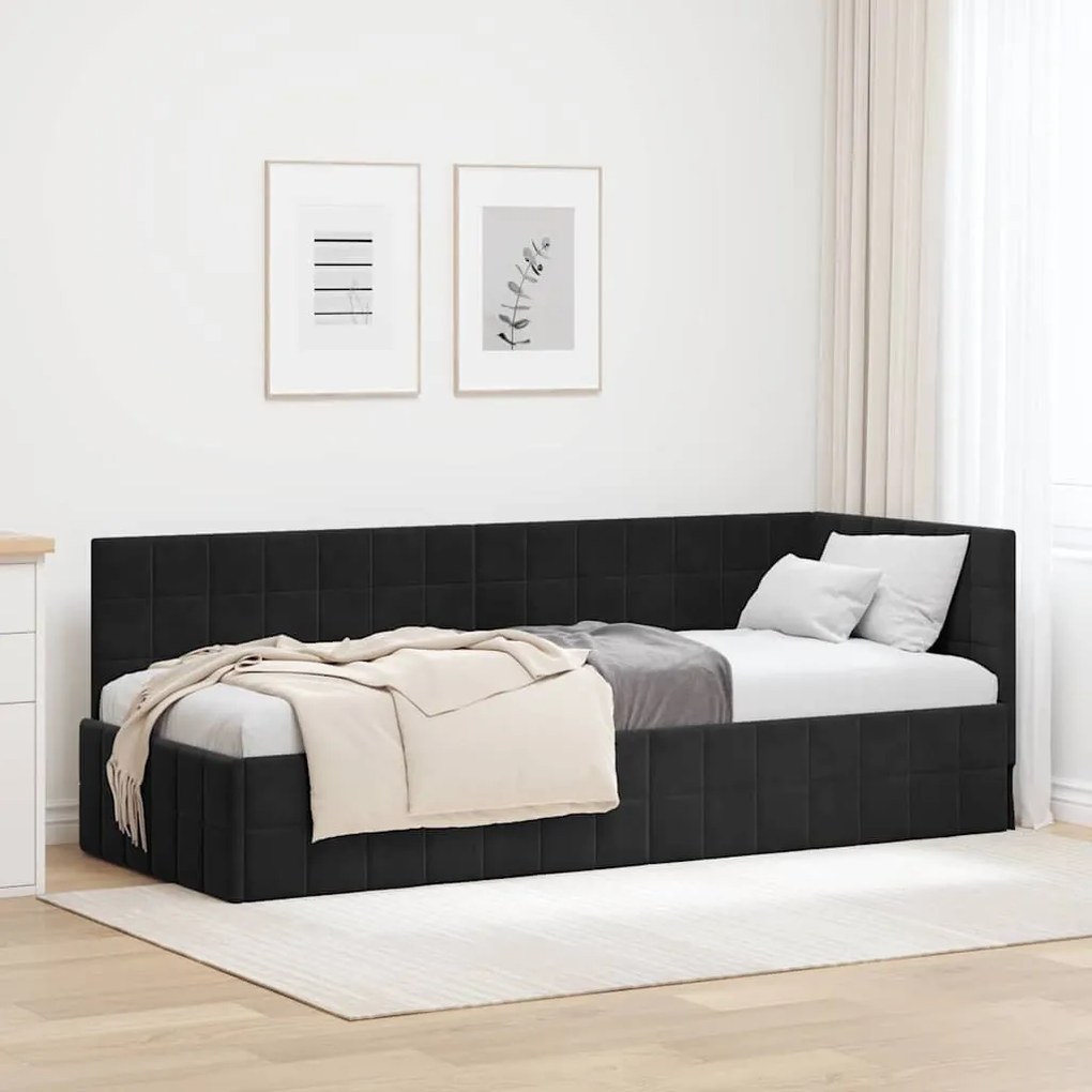 vidaXL Estrutura de Cama de Canto Preto 80 cm x 200 cm Veludo