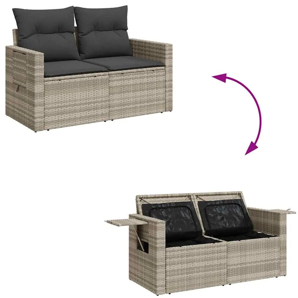 5 pcs conj. sofás jardim c/ almofadões vime PE cinzento-claro