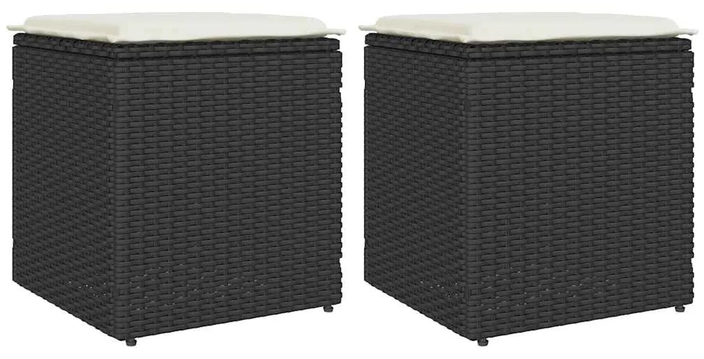 vidaXL Bancos de jardim com almofadas 2 unid 40x40x43 cm vime PE preto
