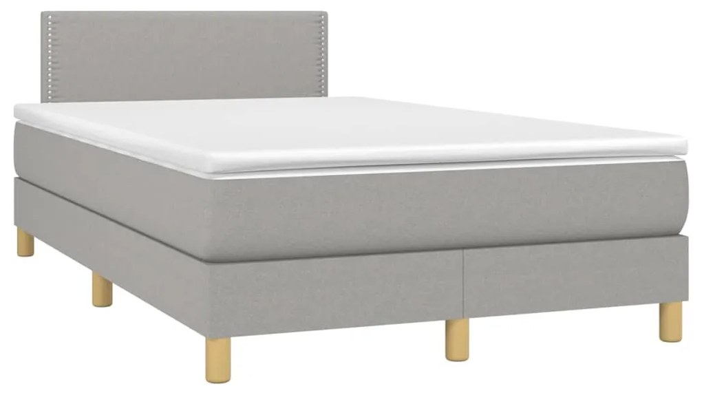 Cama box spring c/ colchão e LED 120x200 cm tecido cinza-claro