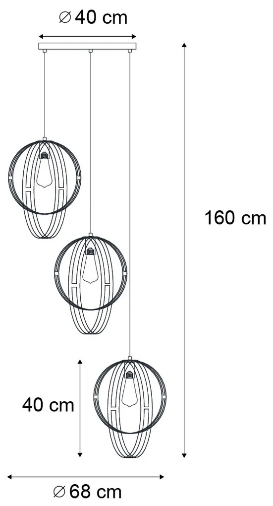 Candeeiro suspenso de design preto redondo 3-Light - Indu Design
