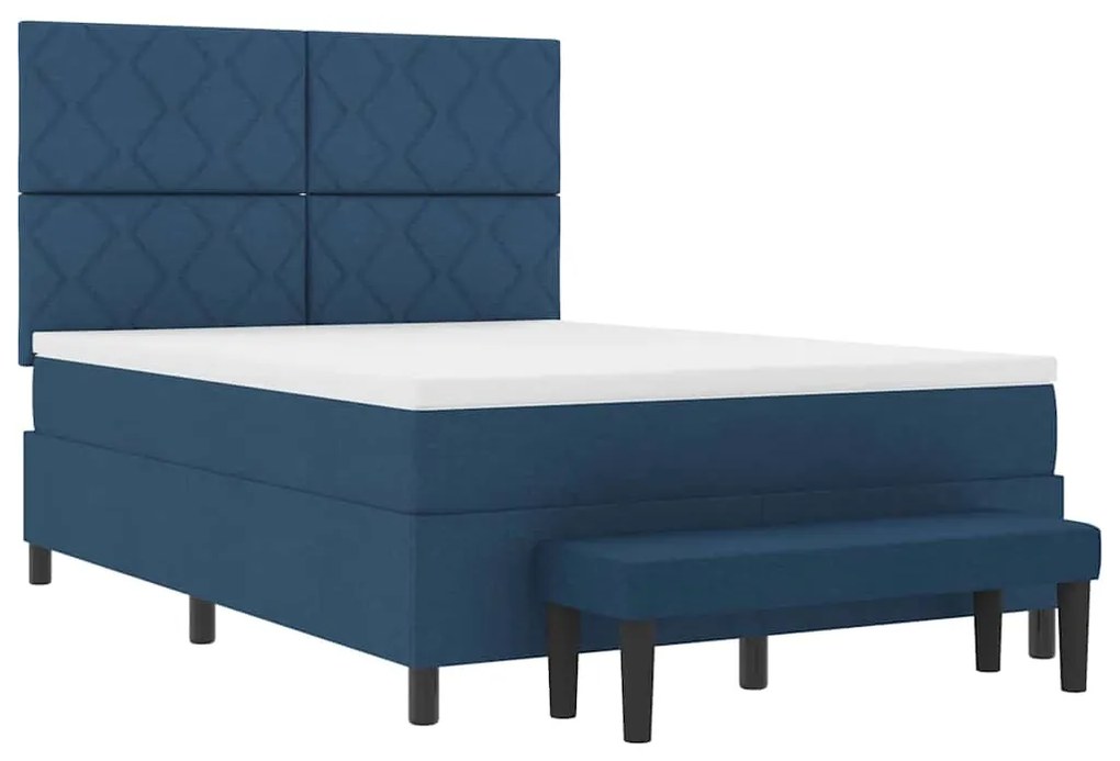 Cama Box Spring com Colchão e Banco Azul 140x190 cm Tecido
